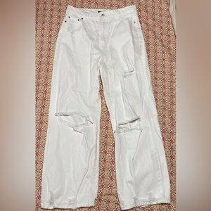 Fashion Nova White Distressed Wide Leg‎ Jeans